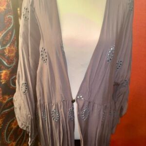 Violet blue Open Front Cardigan with Embroidered Details